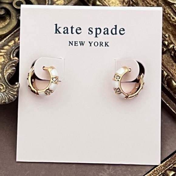 KATE SPADE • White Rare Form Huggies Hoop Earrings - Picture 3 of 3